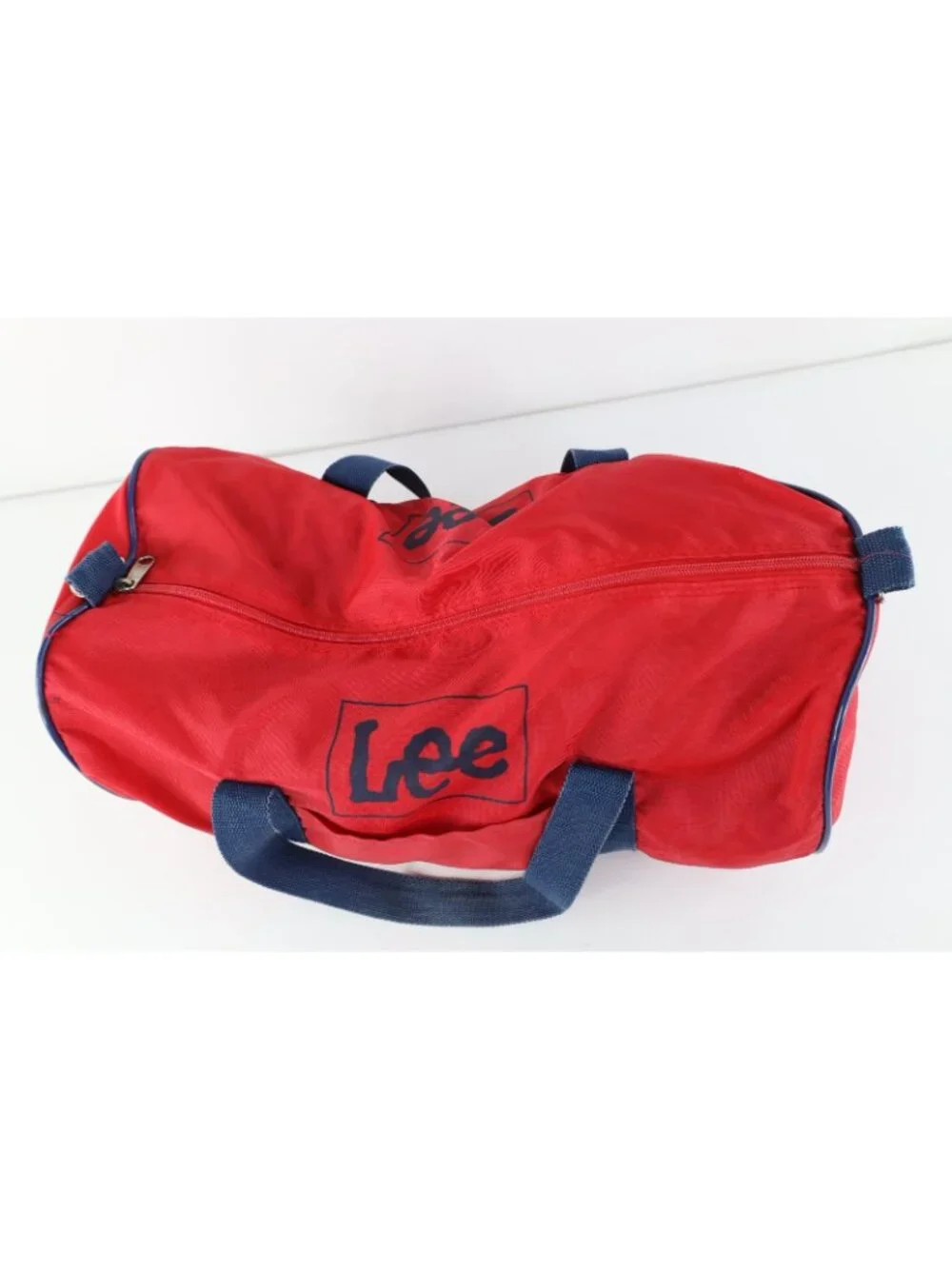 Vintage 70s 80s Lee Dungarees Spell Out Box Logo Handled Duffel Bag Carry On Red